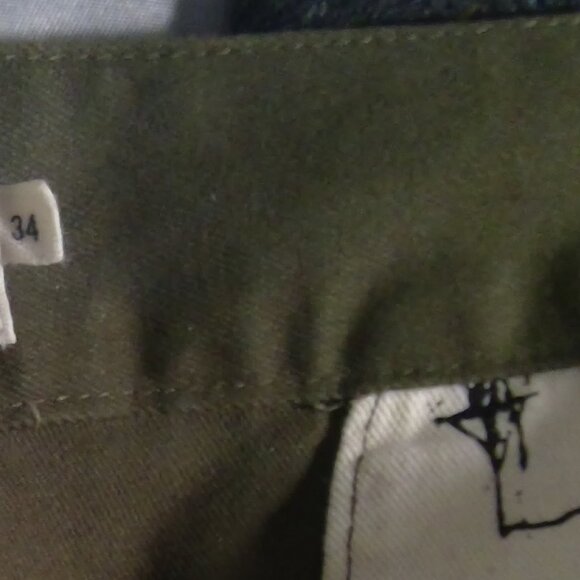 TAYLOR STITCH green Unisex 34" Cotton Button Trousers 35" inseam Pants Pockets - Picture 6 of 14